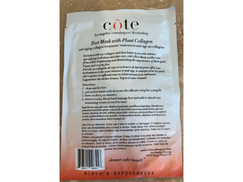 Cote Foot Mask Plant Collagen, 1.01 fl oz/30 mL