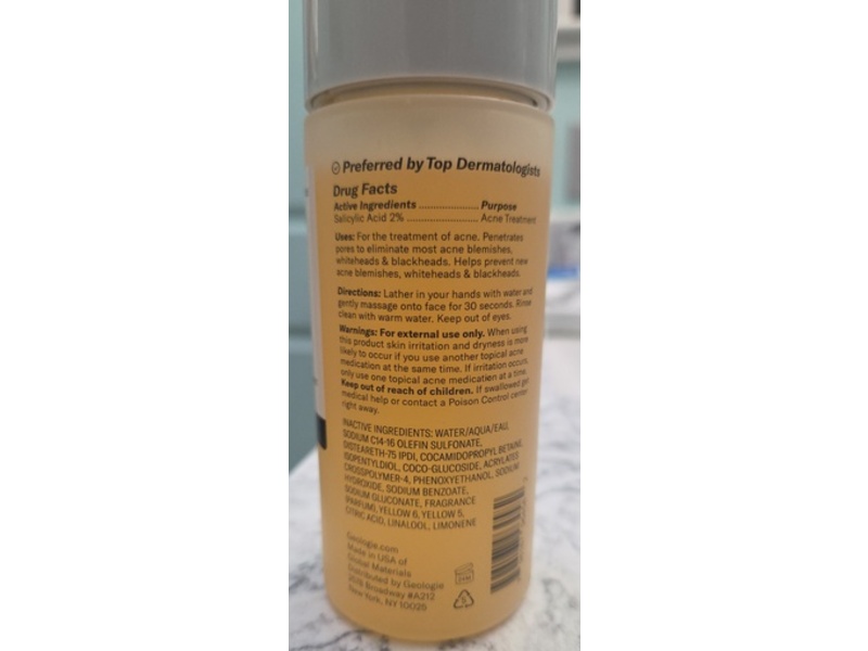 Geologie Acne Control Face Wash, 2% Salicylic Acid, 6 fl oz/180 mL