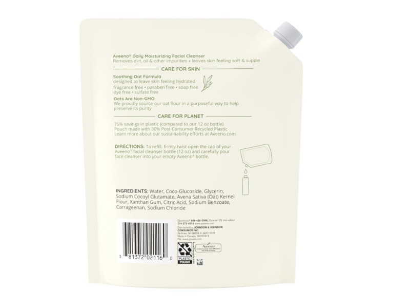 Aveeno Daily Moisturizing Facial Cleanser Refill, Fragrance Free, 16 fl oz/473 mL