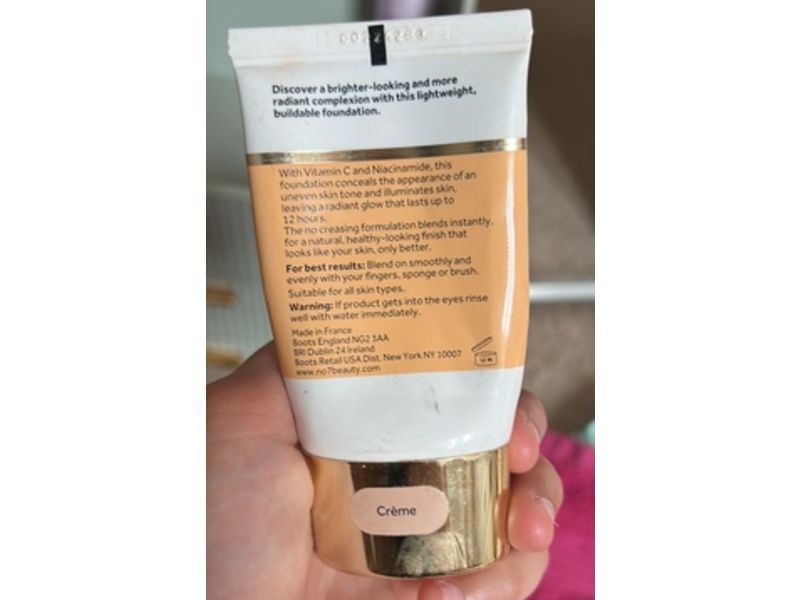 No7 Radiance+ Brightening Foundation, Creme, 1% Vitamin C & 5% Niacinamide, 12 M, 1.0 fl oz/30 mL