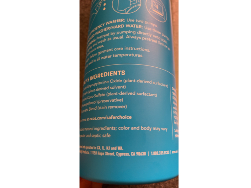 ECOS Plant Powered Laundry Detergent, Free & Clear, 78 Loads, 16 fl oz/473 mL