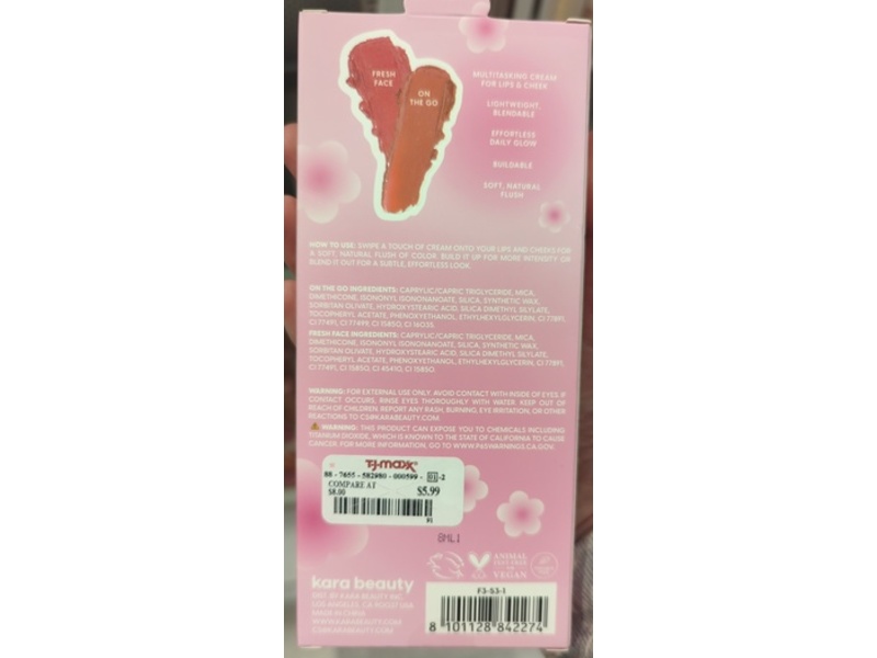 Kara Beauty Daily Glow Lip & Cheek Cream Blush Duo, Morning Sunburst, 0.141 oz/4 g