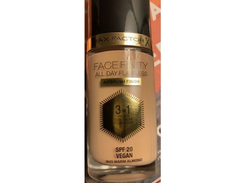 Max Factor Facefinity All Day Flawless 3 In 1 Foundation, SPF 20, 45 Warm Almond, 30 mL