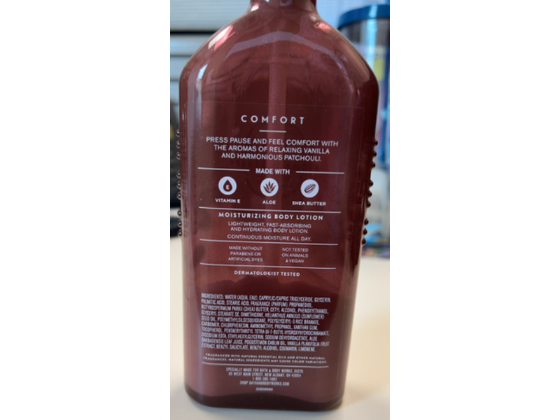 Bath & Body Works Aromatherapy Moisturizing Body Lotion, Comfort, Vanilla & Patchouli, 6.5 fl oz/192 mL