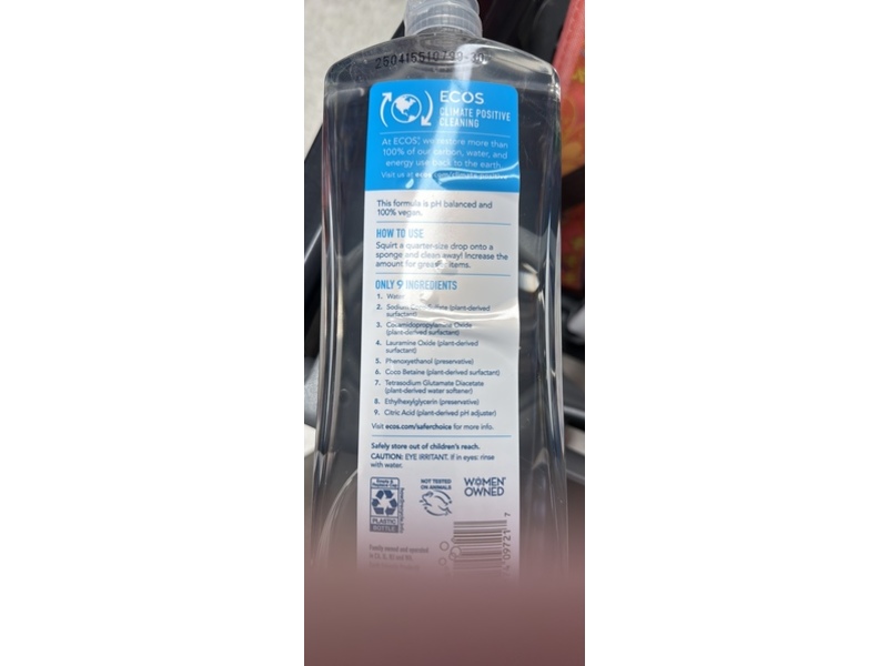 Ecos Dish Soap, Free & Clear, 25 fl oz/739 mL