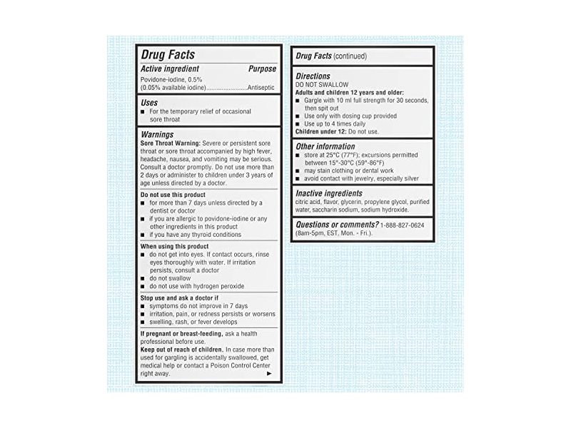 Betadine Antiseptic Sore Throat Gargle, Mint , 8 fl oz/237 mL