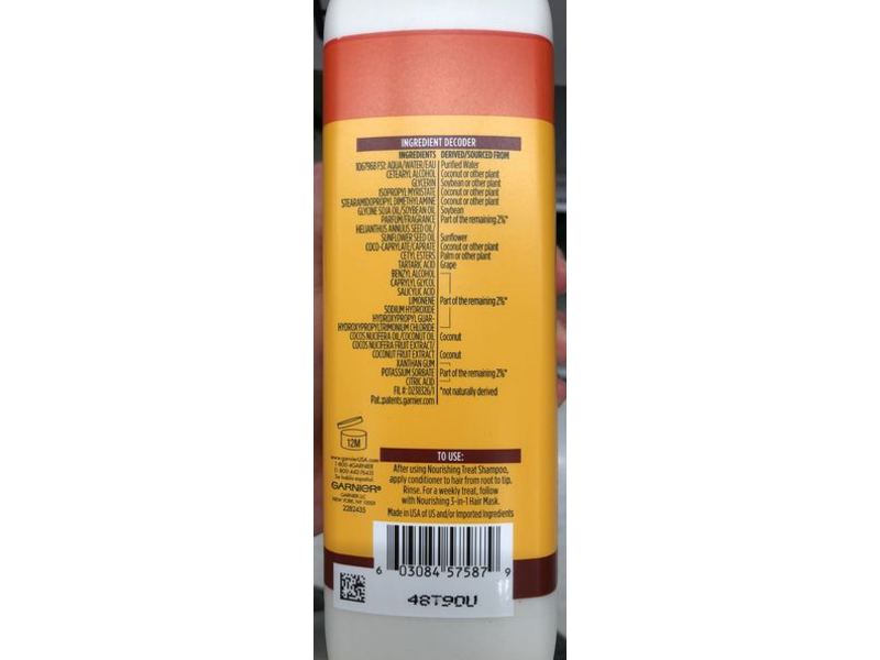 Garnier Fructis Nourishing Treat Conditioner, Coconut Extract, 17.7 fl oz/525 ml