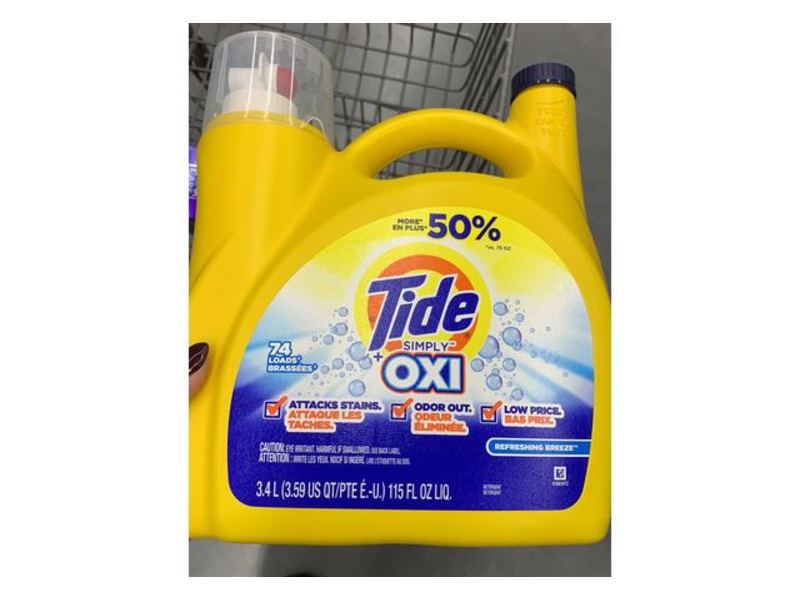 Tide Simply + Oxi Laundry Detergent, Refreshing Breeze, 74 Loads, 115 fl oz/3.4 L