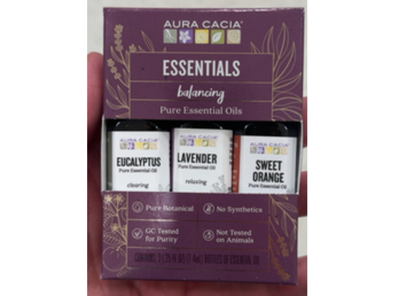 Aura Cacia Balancing Pure Essential Oil Set, Eucalyptus, Lavender & Sweet Orange, 0.25 fl oz/7.4 mL, Pack Of 3