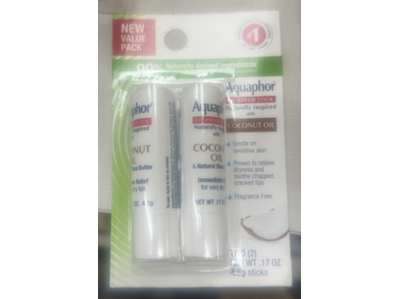 Aquaphor Lip Repair Stick, Coconut Oil, 0.17 oz/4.8 g, Pack Of 2