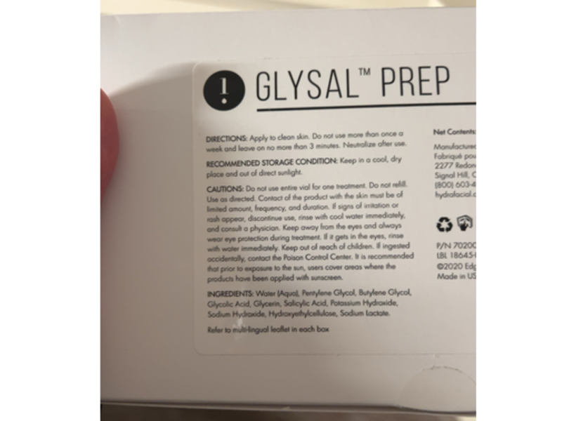 Hydrafacial Glysal Prep Peel, Glycolic & Salicylic Acid, 0.3 fl oz, Pack Of 6