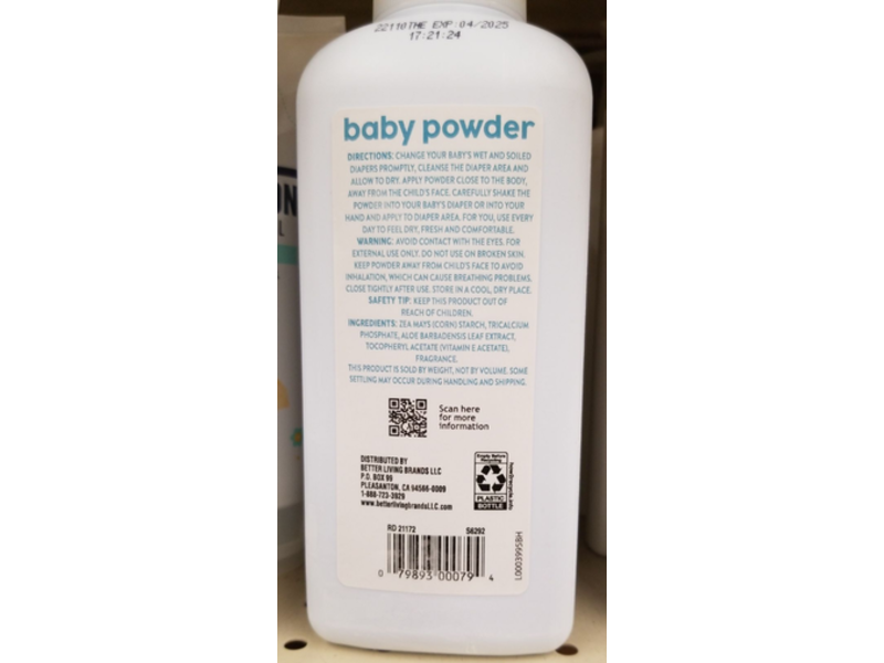 Signature Care Baby Powder, Pure Cornstarch, 15 oz/425 g
