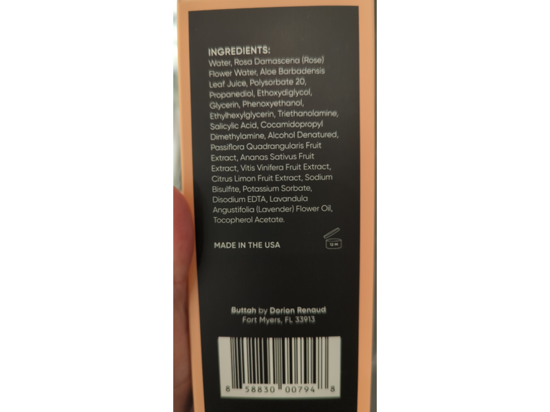 Buttah Aha/Bha Rosewater Toner, 3.4 fl oz/100 mL