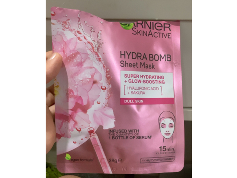 Garnier Skinactive Hydra Bomb Face Sheet Mask, Hyaluronic Acid + Sakura, 28 g