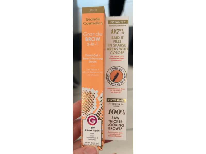 Grande Cosmetics Brow 2 In 1 Tinted Gel + Enhancing Serum, Light, 0.12 fl oz/3.5 mL