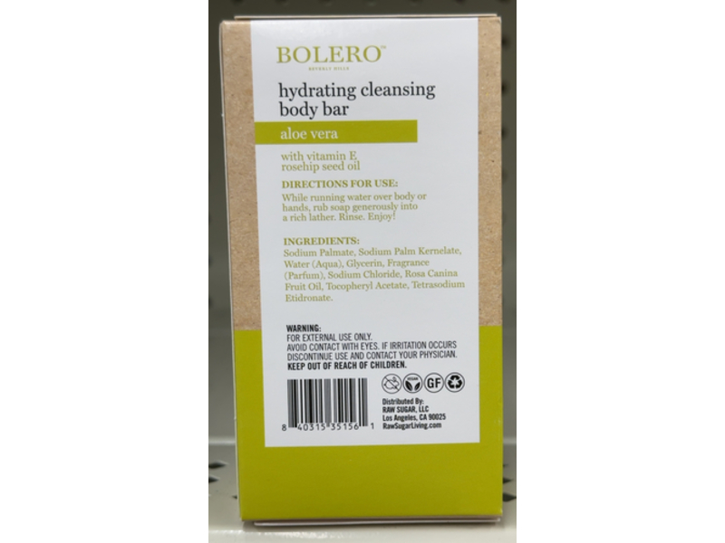 Bolero Hydrating Cleansing Body Bar, Aloe Vera, 4.5 oz/127.5 g