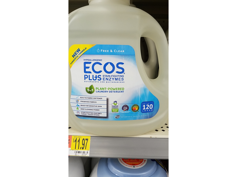 Ecos Plus Plant-Powered Laundry Detergent, Free & Clear, 110 fl oz