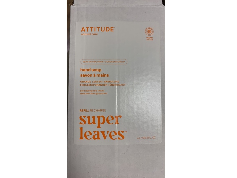 Attitude Super Leaves Refill Recharge Liquid Hand Soap, Orange Leaves, 135.3 fl oz/4 L