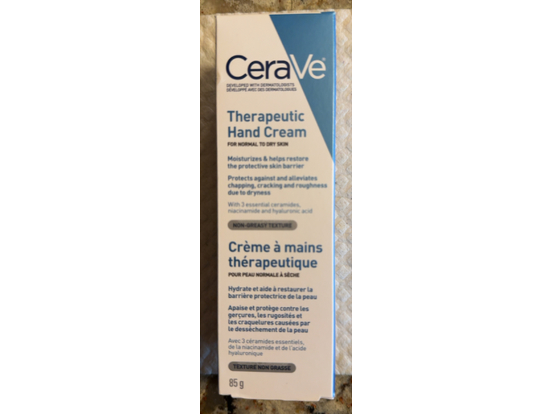 Cerave Therapeutic Hand Cream, Ceramides + Hyaluronic Acid + Niacinamide, 3 oz/85 g