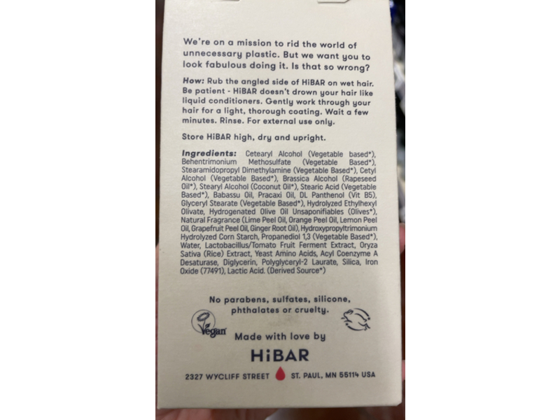 HiBAR Curl Solid Conditioner Bar, 2.7 oz/76 g