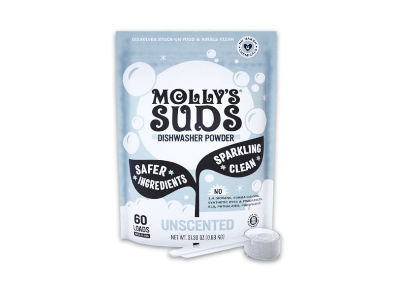 Molly's Suds Dishwasher Powder, Unscented, 60 Loads, 31.30 oz/0.88 kg