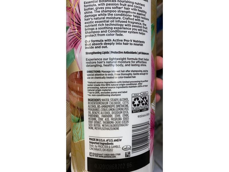 Pantene Essential Botanicals Moisturizing Conditioner, Passion Fruit & Cocoa Butter Conditioner, 38 fl oz/1.13 L