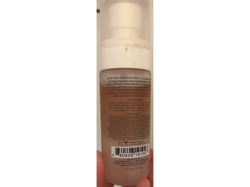 Beekman 1802 Moisture Body Mist, Coconut Cream, 2 fl oz/60 mL
