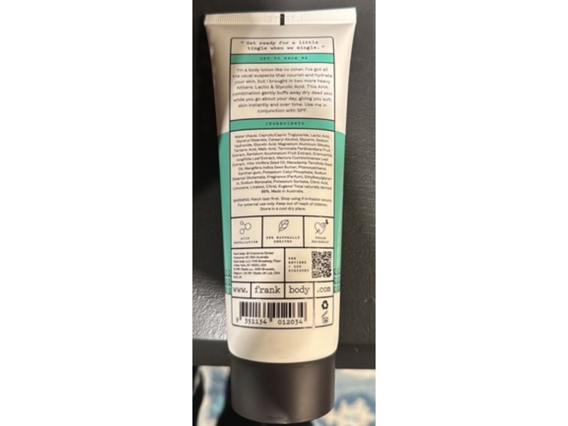 Frank Body Smoothing AHA Body Lotion, 4.73 fl oz/140 mL
