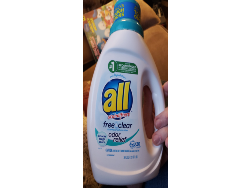 All With Stainlifters Odor Relief Detergent, Free & Clear, 20 Loads, 36 fl oz/1.06 L
