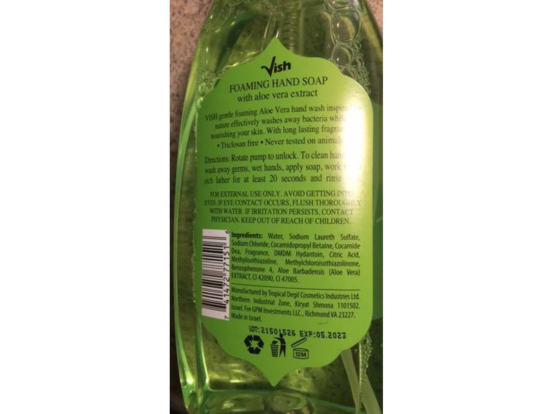 Vish Foaming Hand Soap, Aloe Vera, 16.9 fl oz/500 mL, Pack Of 6