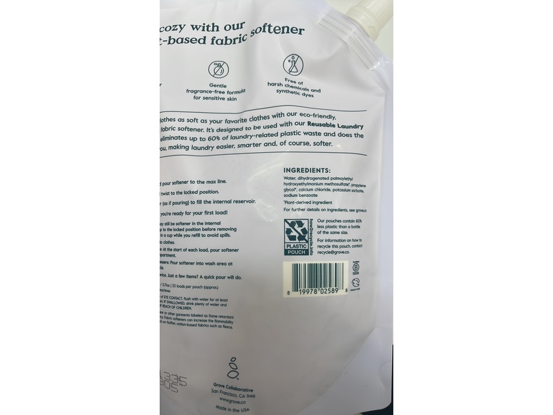 Grove Collaborative Ultra-Concentrated Fabric Softener, Free & Clear, 33 Loads, 24 oz/710 mL