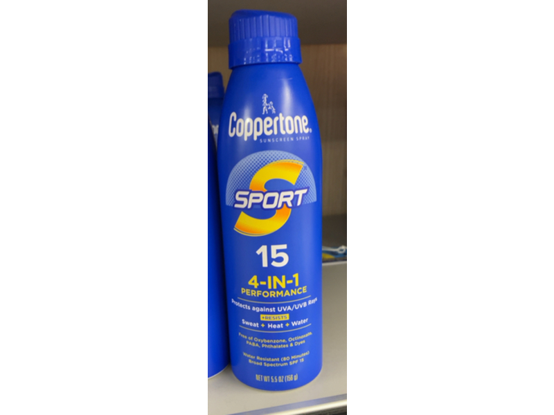 Coppertone Sport 4 In 1 Performance Sunscreen Spray, SPF 15, 5.5 oz/156 g