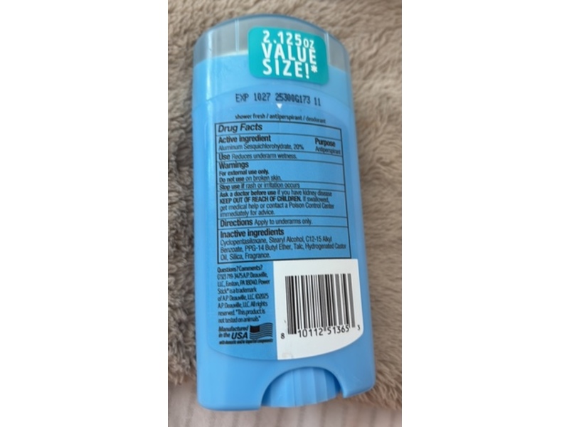 Power Stick Antiperspirant & Deodorant, Shower Fresh, 2.125 oz/60 g