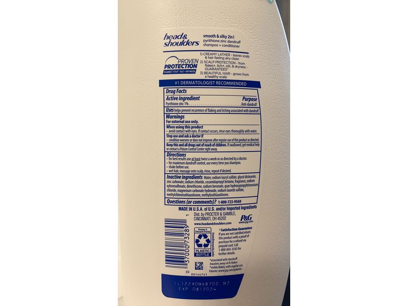 Head & Shoulders 2 In 1 Shampoo + Conditioner, Smooth & Silky, 31.4 fl oz/930 mL