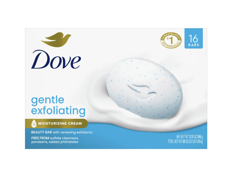 Dove Gentle Exfoliating Beauty Bar, 3.75 oz/106 g, 16 Count