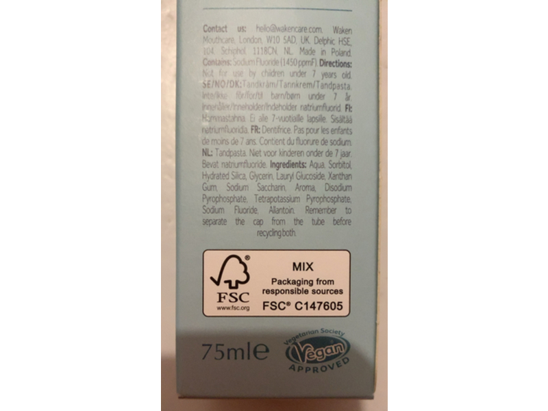 Waken Toothpaste, Pepper Mint, 75 mL