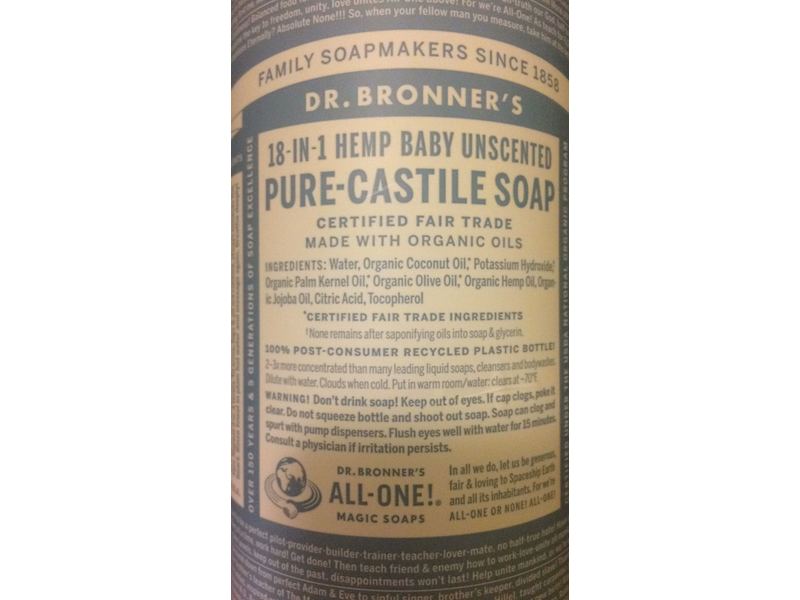 Dr. Bronner's 18-in-1 Hemp Baby Unscented Pure-Castile Soap, 32 fl. oz