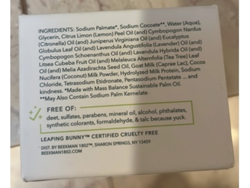 Beekman 1802 Bye Bye Bugs Herbal Repellant Bar Soap, 3.5 oz/99 g