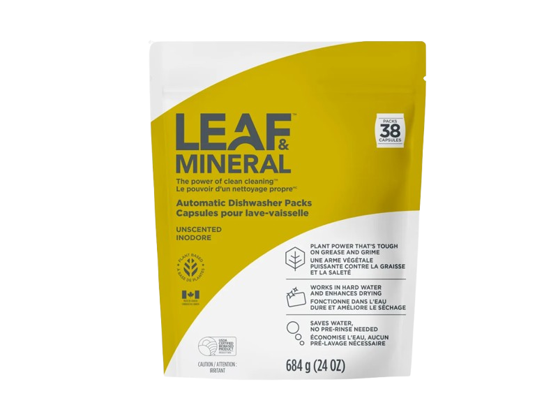 Leaf & Mineral Automatic Dishwasher Packs, Unscented, 24 oz/684 g, 38 Count