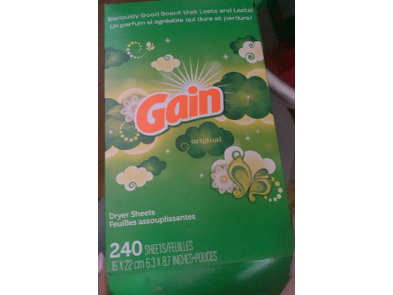 Gain Dryer Sheets Laundry Fabric Softener, Original Scent, 240 Count