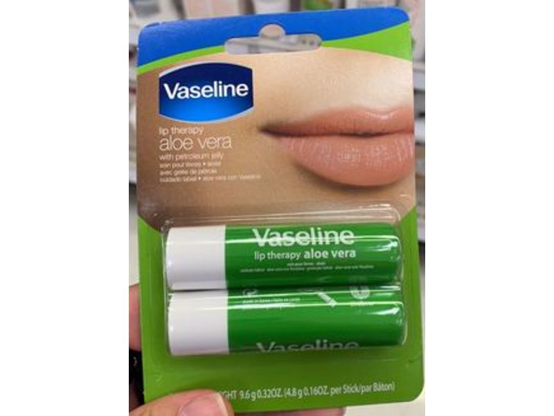 Vaseline Lip Therapy, Aloe Vera, 0.32 oz/9.6 g, Pack Of 2
