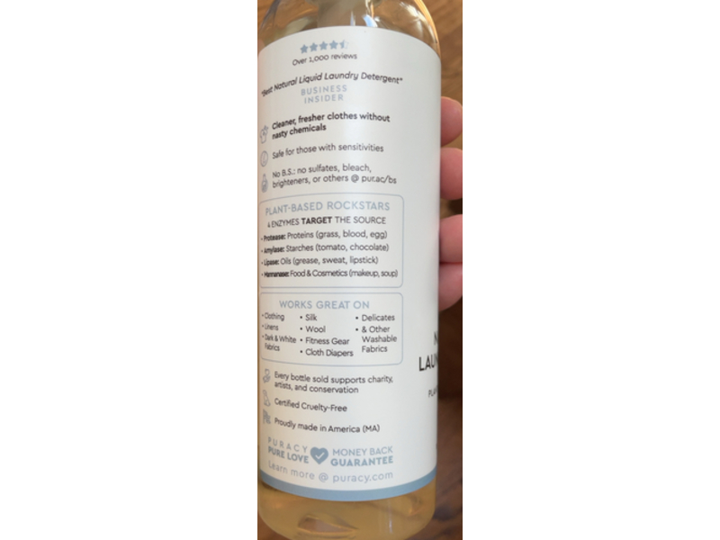 Puracy Natural 10 X Laundry Detergent, Fresh Linen, 64 Loads, 16 fl oz/473mL