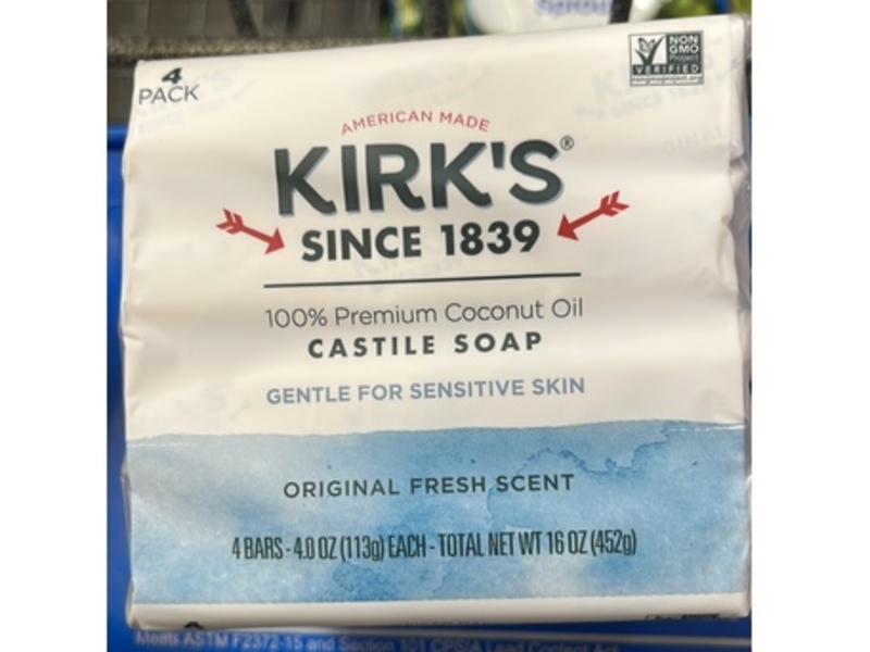 Kirk's Since 1839 Castile Soap, Fresh Scent, 4 oz/113 g, Pack Of 4