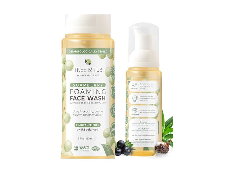 Tree To Tub Soapberry Foaming Face Wash, Fragrance-Free, 4 fl oz/120 mL