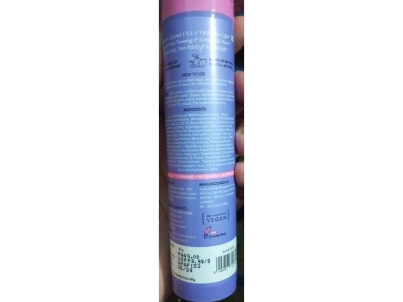 Aqualogica llluminate+ Dewy Sunscreen, SPF 50+ PA++++, Wild Berries & Alpha Arbutin, 50 g