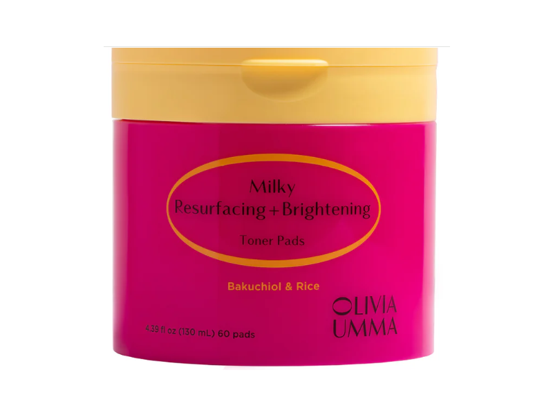 Olivia Umma Milky Resurfacing + Brightening Toner Pads, Bakuchiol & Rice, 4.39 fl oz/130 mL, 60 Pads