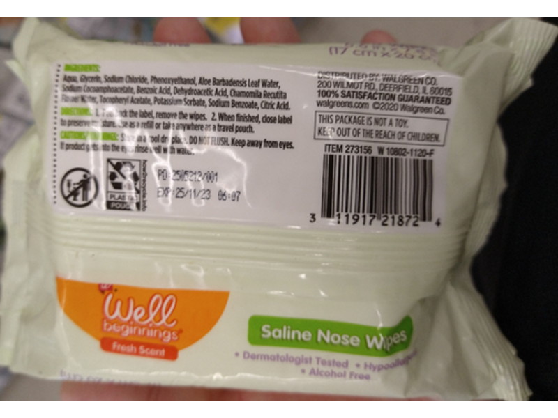 Well Beginnings Saline Nose Wipes, Fresh Scent, 30 Count