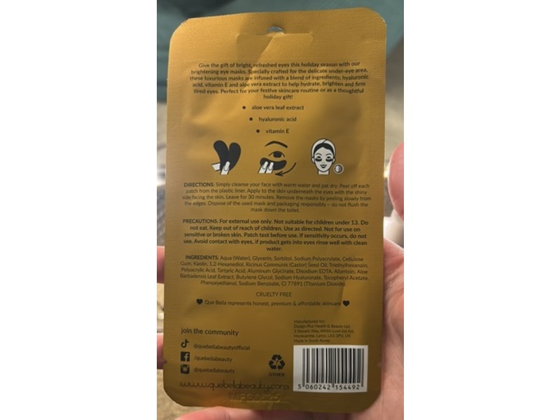 Que Bella Brightening Eye Masks, 2 Pairs