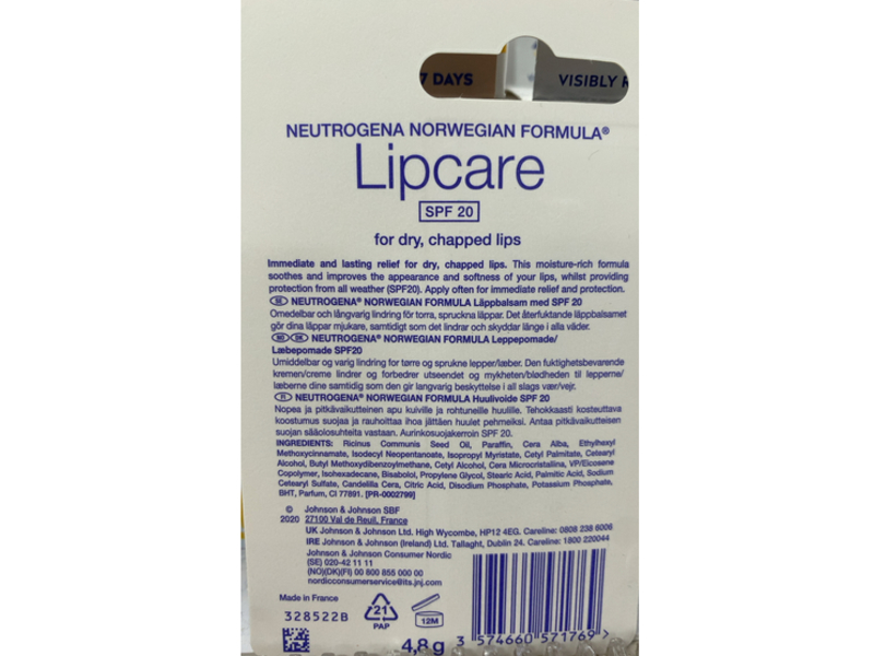 Neutrogena Lipcare Dry & Chapped Lips, SPF 20, 4.8 g, Pack Of 6