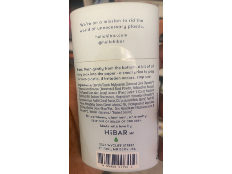 HiBAR Deodorant, Fresh Rain + Cucumber, 2.25 oz/64 g